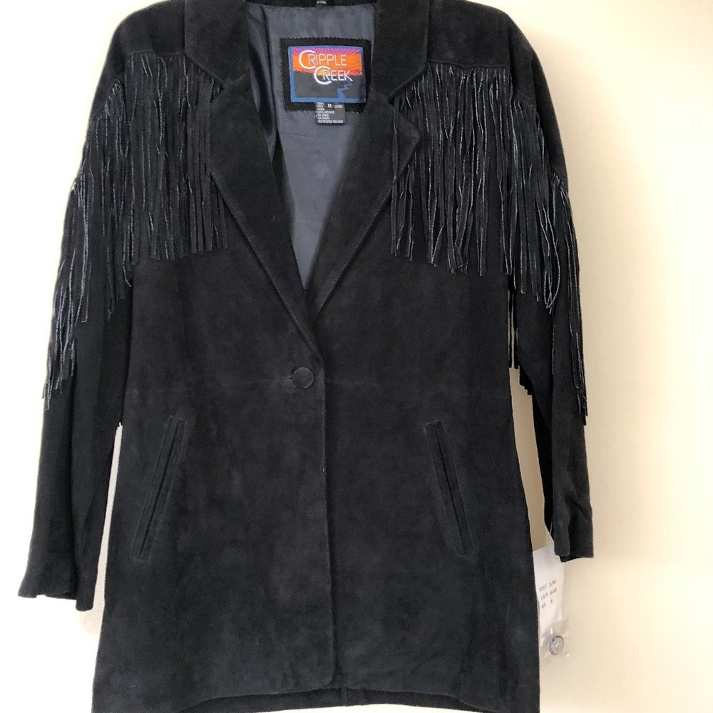 Cowgirl Chic Black Swede Leather  Fringe Jacket